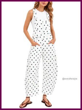 Kedera Polka Dot Denim Bib Overalls Barrel Leg Jean Jumpsuit Cotton